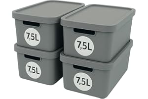 Plastard Aufbewahrungsboxen mit Deckel 7,5 L, 4er-Set, Anthrazit, BPA-frei, Stapelbar, Ordnungsbox für Küche, Bad, Büro, Kinderzimmer, Regale – Robuste Kunststoffbox, Kleiderbox