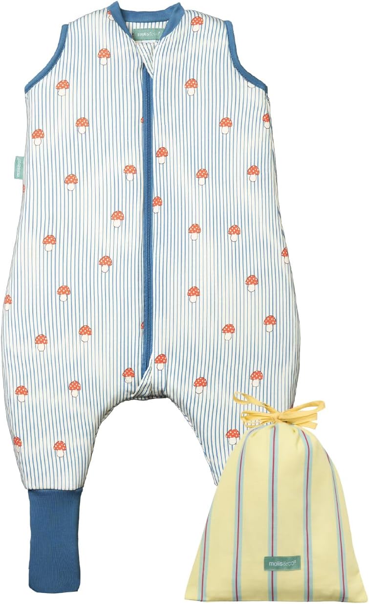 molis&co - Pijama Manta con Calcetines Antideslizantes 1.0 TOG - 80 cm (2 años) - Ideal para Primavera y otoño - 100% algodón (Oeko-Tex 100) - Mushrooms