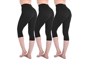 Leafigure Gym Leggings Womens High Waist 3/4 Black Leggings for Women Workout