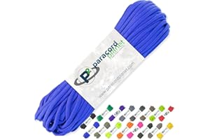 PARACORD PLANET 100' Hanks Parachute 550 Cord Type III 7 Strand Paracord Top 40 Colores más Populares (Azul eléctrico)