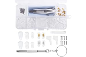 RAYITO Spectacle Repair Kit, 25 Pairs Glasses Nose Pads Silicone Screw-in Nose Pads Glasses Repair Kit with Tweezer Screws Cleaning Cloth Ear Hooks for Most Eyeglasses