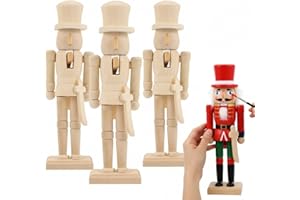 Veemoon 3 Stück Unlackierte Holz Nussknacker Figuren Unvollendete Walnuss Soldaten Puppen DIY Weihnachtsdekoration Kreatives Bastelspiel für Festliche Wohnraumgestaltung
