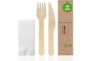 Set de Cubiertos Desechables Bioexxe Packed - Cubiertos Desechables de Madera, Biodegradables - sin plástico - con Toalla y Tenedores Desechables (Pack de 50 kits)