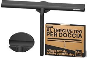 Minismus Tergivetro per Doccia in Silicone - Pulisci Vetri Porte e Finestre - Tergivetro Doccia – Pulisci Doccia Vetro e Specchi - Senza Foratura, Supporto Magnetico Autoadesivo (Nero, 33 cm)
