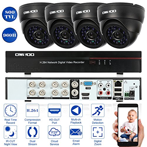 OWSOO 8CH Kanal Voll 960H/D1 800TVL CCTV Überwachung DVR Security System HDMI P2P Cloud Network Digital Video Recorder + 4 * Indoor Infrarot-Dome-Kamera + 4 * 60ft Kabel