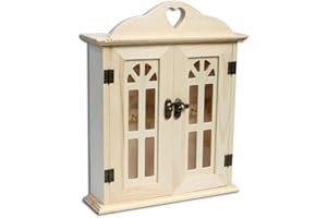 VETRINE IN RETE Vetrineinrete® Cassetta portachiavi 6 ganci bacheca in legno 6 posti appendi chiavi da muro con chiusura a gancio scatola da decorare decoupage fai da te bricolage con pittura e glitter C33