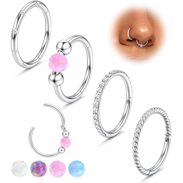 AccGin Lot De 5 Anneaux De Nez En Acier Chirurgical Pour Femme Et Homme Noir Doré Argenté, Acier Inoxydable, Pas De Gemme