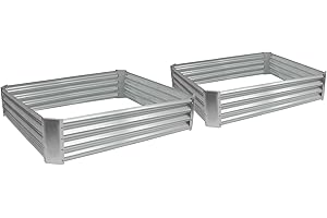Harbour Housewares 2X Argent 120cm x 120cm Carrée Acier Galvanisé Lits de Jardin Surélevés - Grand Extérieur Légume Fleur Grandir Planteur Creux Boîte