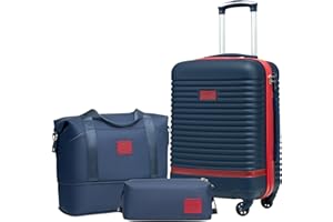 COOLIFE Suitcase Trolley Carry On Hand Cabin Luggage Hard Shell Travel Bag Lightweight with TSA Lock,The Suitcase Included 1pcs Travel Bag and 1pcs Toiletry Bag (Blue/Red, 20 Inch Luggage Set)