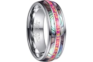 NUNCAD Herren Damen Partner Ring aus Wolfram 8mm mit Abalone-Muschel und Hawaiischem Koaholz Größe 47 bis 80(15-25.5)