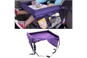CGEAMDY Assoio Auto Bambini, Scrivania per Seggiolino Auto, Tavolo Viaggio Bambini, Tavolo Da Scrivania Autos Con Tasca Portaoggetti, Scrivania Pieghevole Attività per Seggiolino Auto(Viola)
