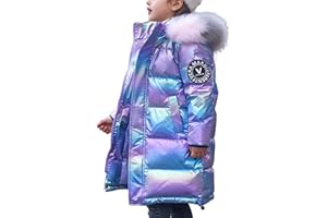 WIEAYUMEI Kids Girl Down Coat Toddler Hooded Jacket Puffer Outerwear Shiny Warm Snowsuit Children Teenage Parka Coats with Faux Fur Collar