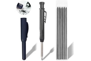 ORMROMRA Lot de 6 marqueurs à trous profonds - Crayons de menuisier robustes avec taille-crayon intégré - Porte-mine mécanique - Marqueur de charpentier solide - Marqueur de trous de perçage - Marqueur de