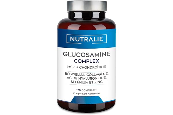 Glucosamine Chondroïtine et MSM, Acide Hyaluronique, Collagène, Boswellia, Sélénium et Zinc - 120 comprimés Glucosamine Complex Nutralie