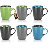 Com-Four&reg; 6 x Ceramic Coffee Cups 350 ml Cups for Drinks | Modern design with coloured handles