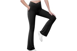 KODMNSW Sporthose Mädchen Leggings Schlaghose V-line Hohe Taille Yogahose Flared Leggings Schlag Hosen mit Taschen Stretch Sportleggings Freizeit Laufhose für Teenager Mädchen 5-15 Jahre