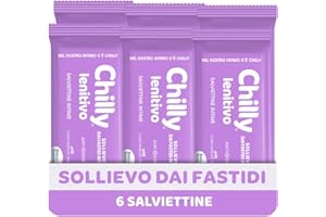 Chilly, Salviettine Intime Lenitivo, Sollievo dai fastidi intimi, con Bisabololo dalle proprietà dermocalmanti, pH 5, Clinicamente Testato, Tessuto 100% Biodegradabile, 6 Confezioni da 12 Salviettine