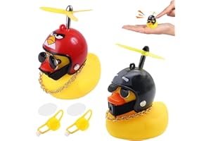 HESUSUSI Paperelle Di Gomma Per Auto 2 Pezzi decorazioni macchina Ornamenti di Auto di Anatra di Gomma Gialla Giocattolo Con casco a elica e cinturino di fissaggio per Decorare Biciclette moto