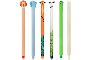 QRKPVHD Lot de 6 stylos gel effaçables avec encre thermosensible, gamme de couleurs d’encre, forme conique, pointe de 0,7 mm, en forme d’animaux