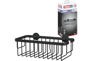 tesa MOON BLACK Duschablage zur Wandmontage ohne Bohren, schwarz matt - einstöckig und extra tief - für Bäder im Industrial Style und moderne Badezimmer - mit Klebelösung - 250 mm x 92 mm x 125 mm