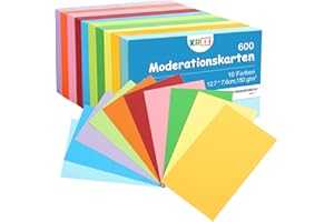 XREE 600 Piezas Tarjetas de Papel, 12.7 x 7.6cm Tarjeta Cartulina Tarjeta Blanda Flash Cards para Presentación y Moderación en la Escuela de Oficina (10 Colores, 150 g/m²)