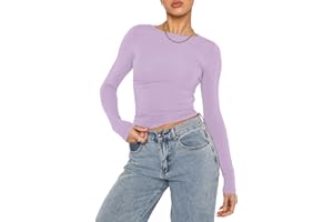 OOHOKAY Damen Langarmshirt Basic Oberteile Y2K Slim Fit Tshirt Elegant Stretch Unterziehshirt Pullover Langärm Crop Tops Streetwear