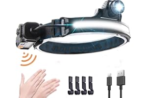 SENDALE Lampada Frontale,USB XPG COB 10000 Lumen Faro con Sensore,IPX6 Impermeabile 270°Faro Regolabile Con 7 Modalità,Per Corsa All'aperto Ciclismo Campeggio Escursionismo Pesca