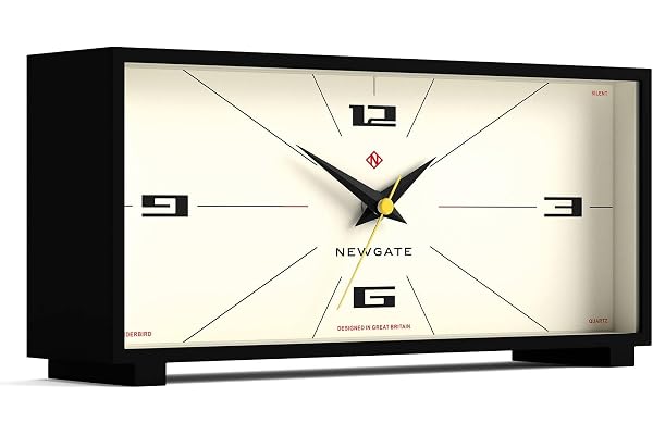 NEWGATE® Thunderbird tyst svepande mantelklocka – inget tickande ljud – mitten av århundradet modern mantelklocka – vardagsrumsklocka – kontorsklocka – skrivbordsklocka – designerklocka (krämfärgad)