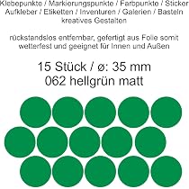 Aufkleber-Punkte Aus Folie – 15 Stück, Matt Dunkelgrün, 35 Mm Rund, Wetterfest, Ideal Zum Organisieren, Basteln & Dekorieren