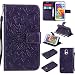 Produktbild Lonchee Samsung Galaxy S5 SV I9600 G900 Leder Wallet Tasche Brieftasche Schutzhülle , Sonnenblumen geprägten Muster Design Hochwertige PU Leder Folio Tasche Case Hülle im Bookstyle mit Standfunktion Kredit Kartenfächer (lila)