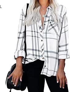 Ailan Women Long Sleeve Stripe Plaid 