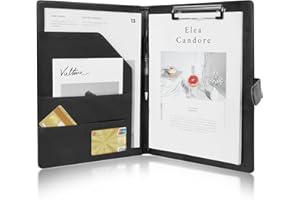 OFFCUP Teczka konferencyjna A4, skórzana, wielofunkcyjna, składana teczka na dokumenty, organizer na dokumenty z przegródką na dokumenty, kieszenie na karty (czarna)