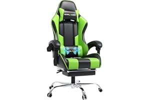 GTPLAYER Gaming Chair with Footrest, Computer Chair with Massage Lumbar Support, Height Adjustable Gaming Chair with 360° Swivel Seat and Headrest for Office or Gaming, Green