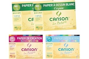 BLUMIE SHOP Lot de 4 Pochettes A4 : 2 Pochettes Papier "C" Grain blanc + 1 Pochette Papier de Création Couleurs Vives + 1 Pochette Papier de Création Claires + 1 Règle en Bois Chat Blumie