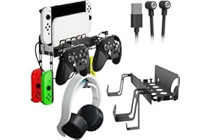 EJGAME Wandhalterung kompatibel mit Nintendo Switch/OLED, Metall-Wandhalterungs-Set, Regalständer, Zubehör mit Haken zum Aufhängen von Kopfhörern und Joy-Cons, Dual-Controller-Halterung (schwarz)
