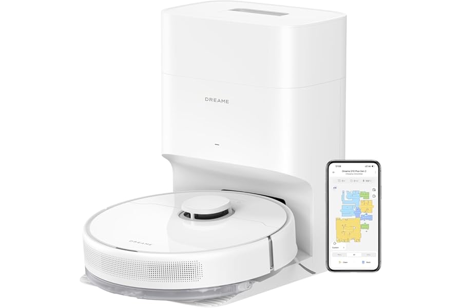 dreame D10 Plus Gen 2 Robot Aspirapolvere Lavapavimenti con Svuotamento Automatico Polvere, Navigazione LiDAR Rilevamento Ostacoli, Aspirazione 6000Pa Tappeti Peli Animali, Autonomia 285min