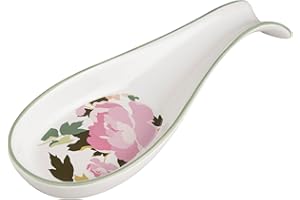 Baroni Home Poggiamestoli Decorato in Ceramica, Accessorio da Cucina Colorato Resistente, Linea Rose, 8x22x3 cm