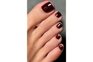 MouyouGlow 24 Pezzi Falso Unghie Finte Piedi Corte,Squared Scuro Rosso Bordeaux Dark Wine Red Monocolore Fake Feet Toe Nails Full Cover Foot Press on Nails con Colla