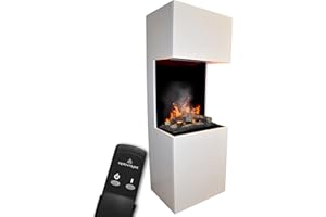 ‎GLOW FIRE GLOW FIRE Wasserdampf Kamin Beethoven (Standkamin) - Elektrokamin mit realistischen LED 3D-Flammen, Knistereffekt & Fernbedienung, 60x170x50 cm - Opti-Myst 600 Elektro Kamin mit Holz-Deko, Weiß