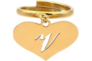 Colours & Beauty Bague Pendentif Femme avec Breloque Cœur et Initial | Bagues Femmes Réglables avec Pendentif en Acier | Breloque avec Lettre Initiale | Bague avec Initiales Couleur Or
