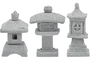 Angoily Jardin féérique 3 pièces Lanterne Japonaise en Pierre Figurines asiatiques Statue Mini Gata Lanterne Zen Jardin Figurine décorative en Pierre Sculpture Ornement pour étang Paysage