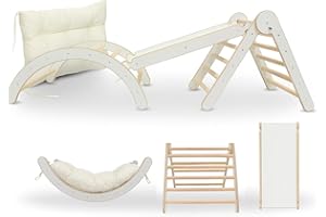 MAMOI® Klettergerüst Kletterdreieck Indoor 4 in 1 Set. Montessori Kletterbogen mit Kissen, Indoor Spielplatz