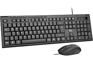 Rii Kabelgebundenes Tastatur-Maus-Set, PC Tastatur mit Kabel, Spritzwassergeschützt, Ergonomisch, USB-Anschluss, PC/Laptop, Windows/macOS, Büro/Schule - Deutsches QWERTZ Layout, Schwarz