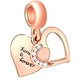 GLOWDAS Rose Gold Family Charms fit European Mothers Day Bracelet, 925 Sterling Silver Double Heart Dangle and Tree of Life Charms Pendant, Family Always Charm Gifts for Christmas/Mama/Sister