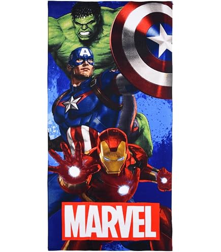 Avengers Duschtuch & Strandtuch – 70x140cm, 100% Baumwolle, Öko-Tex Zertifiziert, Buntes Superhelden-Design