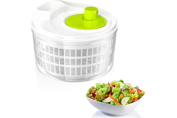 Newaner Salladsslunga med lock, salladsslunga med vevdrift och 3 l salladsskål och sil, kökshjälp salladstork för tvätt och torkning av sallad, grönsaker och frukt (22.5 cm x 15 cm)