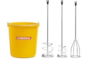 COMENSAL® Mörtelrührer SDS Set - Spiralrührer 100 120 mm - Gipsmischer 100 mm - für Mörser Bohrmaschine - Beton und Mörtelrührer - Rührwerk - Superbaueimer 17l - Made in EU