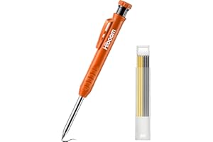 Hiboom Set di Matita Carpentiere Solida per Costruzione con 7 Mine Ricarica Affilacoltelli Incorporato, Marcatore a Matita Meccanica con Foro Profondo Naso Lungo, Brevetto Disegno (Arancione)