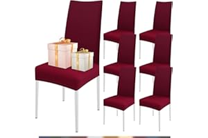 FIGOOO Fundas Sillas de Comedor Pack 6 Fundas para Sillas Ajustables Licra Cubiertas para Sillas Extraíbles Lavables Desmontables Fundas Protectoras para Sillas con Respaldo Altas(Borgoña,6pcs)