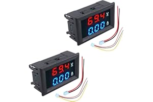 VOKTTA 2PCS 0.28" Digital Voltmeter Ammeter DC 0~100V 10A Dual LED Display Panel 3 Bits Amp Voltage Current Volt Amp Meter Tester (Red-Blue)